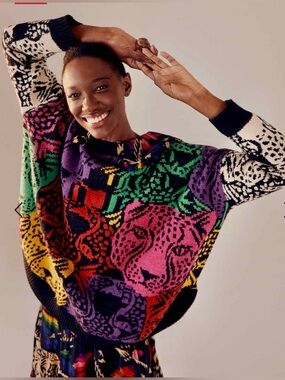 FARM Rio Multicolor Animal-Print Crewneck Sweater